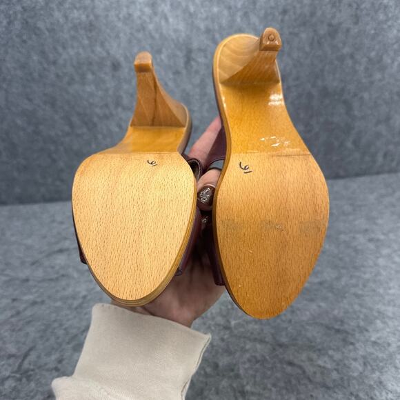 Etienne Aigner Vintage 70s Oxblood Leather Wooden Heel Mule Slide Women 6.5 - Picture 8 of 8